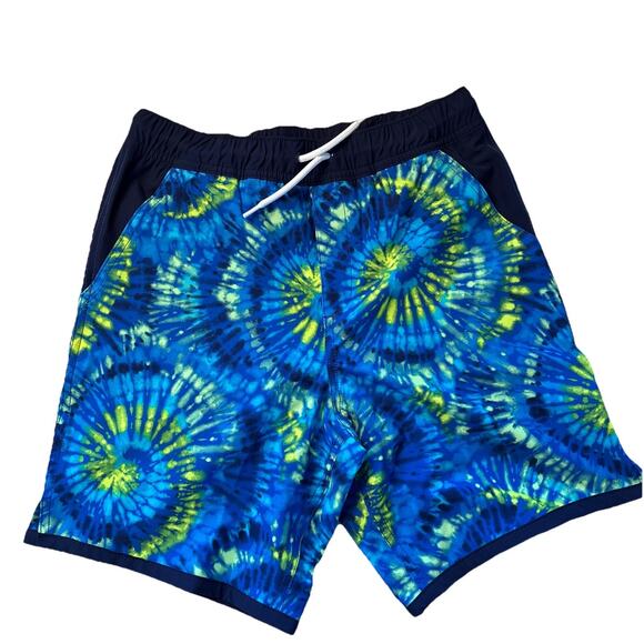 Lands End Boys Swim Trunks Active Hydroliner Sz L Husky Elec. Blue Burst Tie Die - Picture 1 of 4